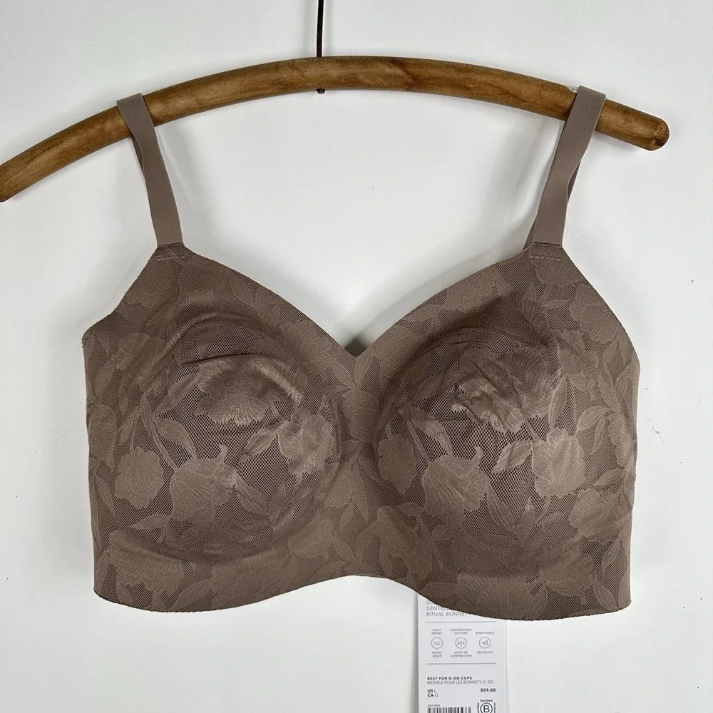 Athleta Ritual Lace Adjustable Bra LARGE 38 Cup Sz D-DD Pyrite Brown Pull On NWT